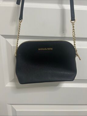 Michael Kors Black Saffiano Leather Crossbody with Gold Chain